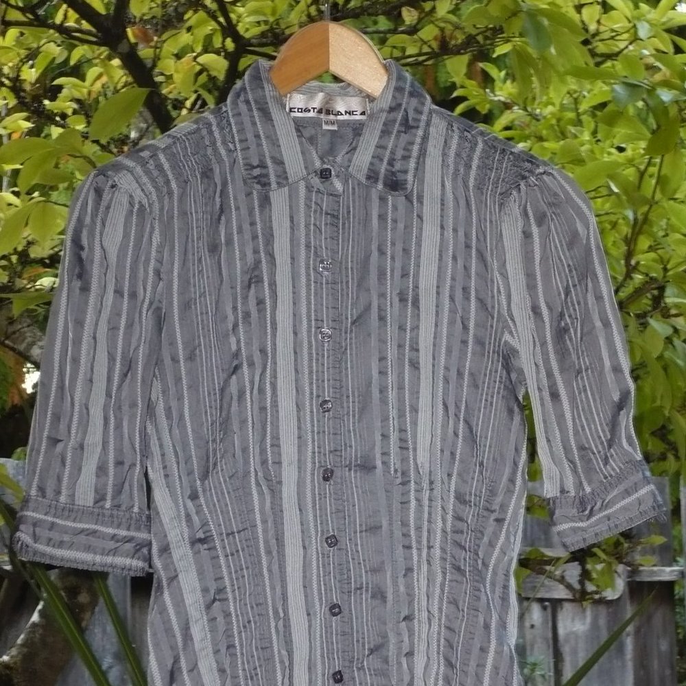 Vintage Costa Blanca Y2K Striped Dress Shirt Medium Made In Canada